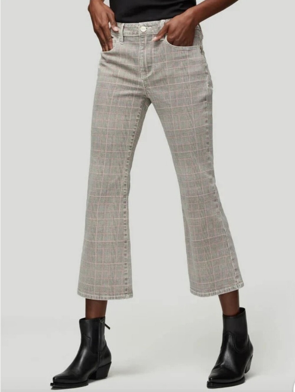 FRAME Denim Le Crop Mini Boot Plaid Jeans Washed Gray Tan Size 25